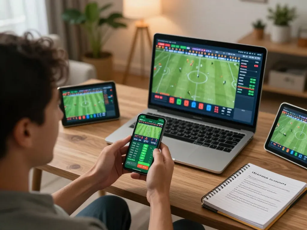 Placing live bets using a smartphone app for kèo nhà cái hôm nay in an engaging home setting