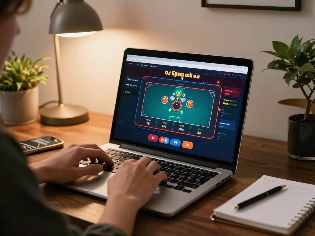 LC88 online poker setup showing live gameplay on laptop surrounded by strategic notes