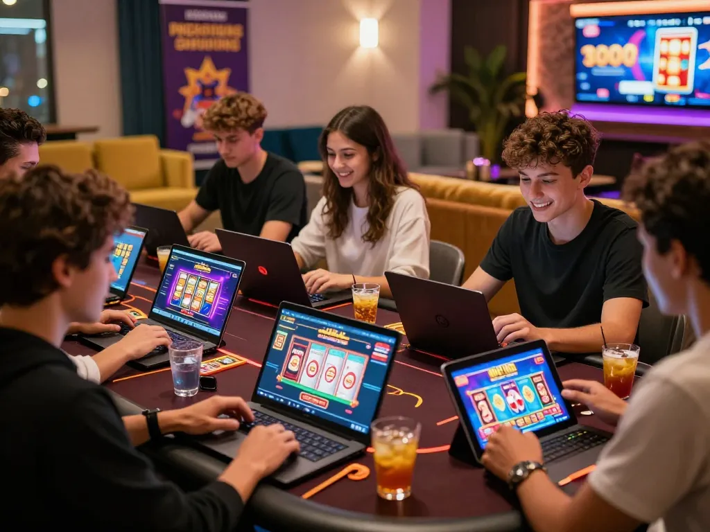 Buzzing online gaming scene showcasing players enjoying bomwin's vibrant casino platform.