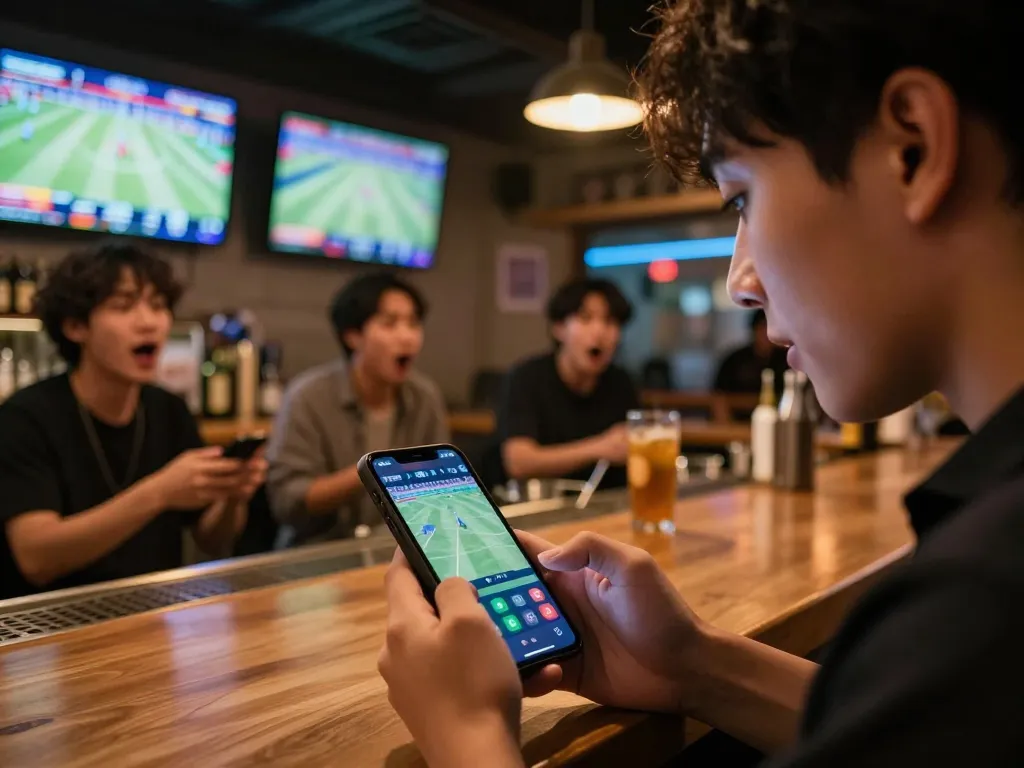 Experience thrilling situs parlay betting while watching live sports in a vibrant bar atmosphere