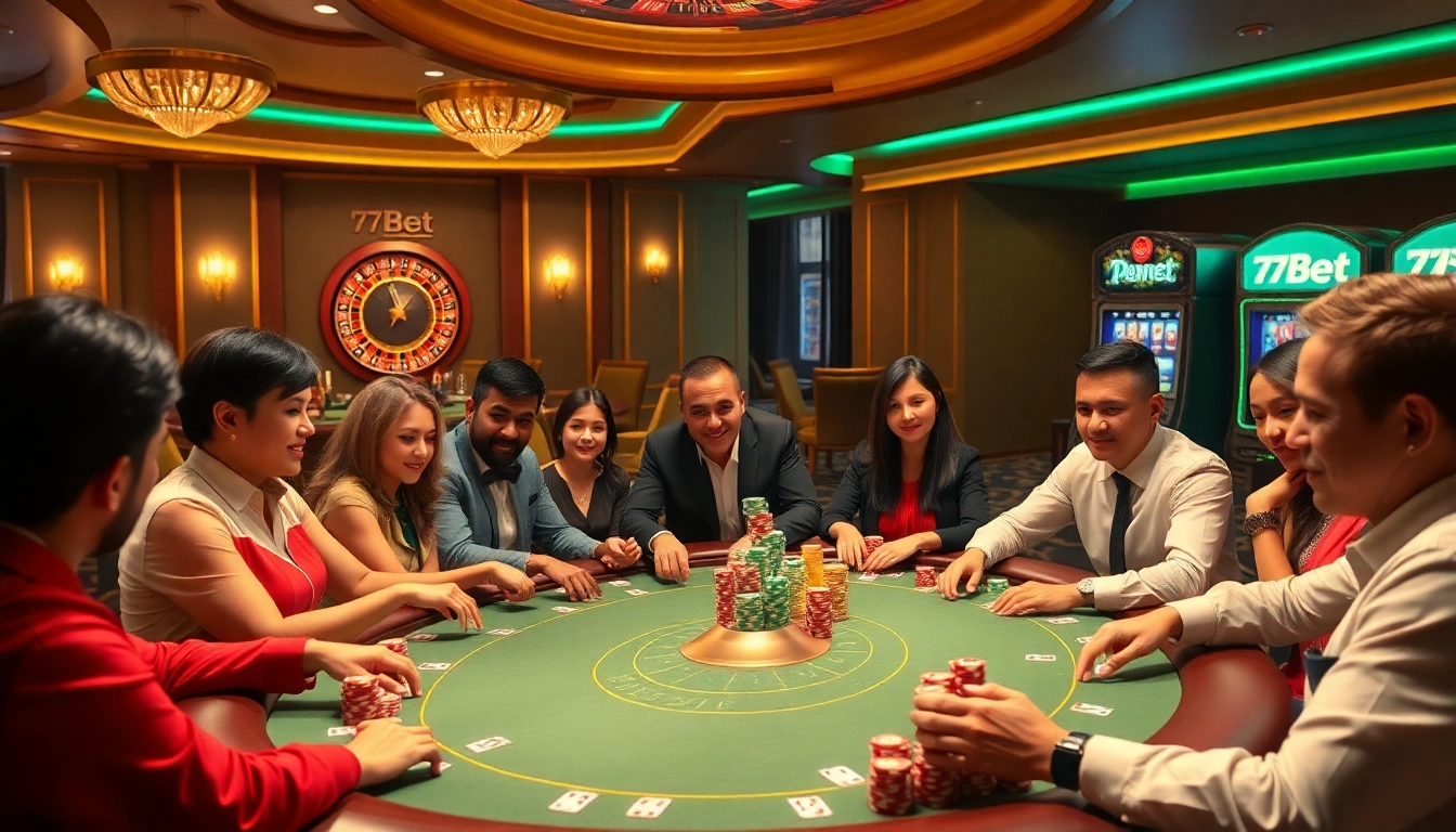 Experience the thrill of winning at 77Bet with vibrant casino tables and exciting gaming action.