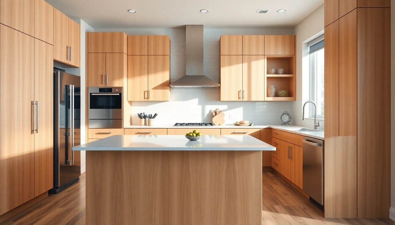 Cabinet Refacing Clearwater FL enhances a kitchen with elegant, glossy wood finishes and a spacious layout.