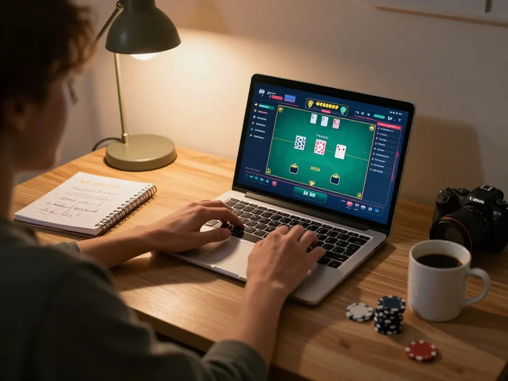 A player strategizing in a comfortable home setup while participating in an online poker game at 789 win.