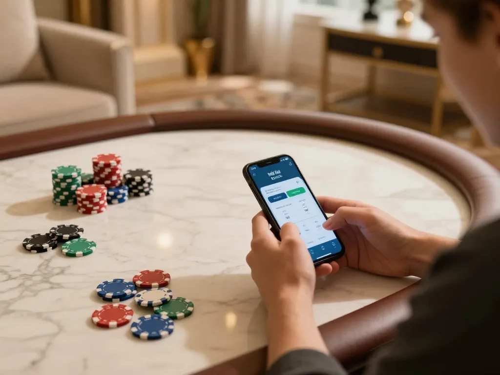 Engaging mobile gaming experience with tải hitclub app amidst luxurious gaming setup.