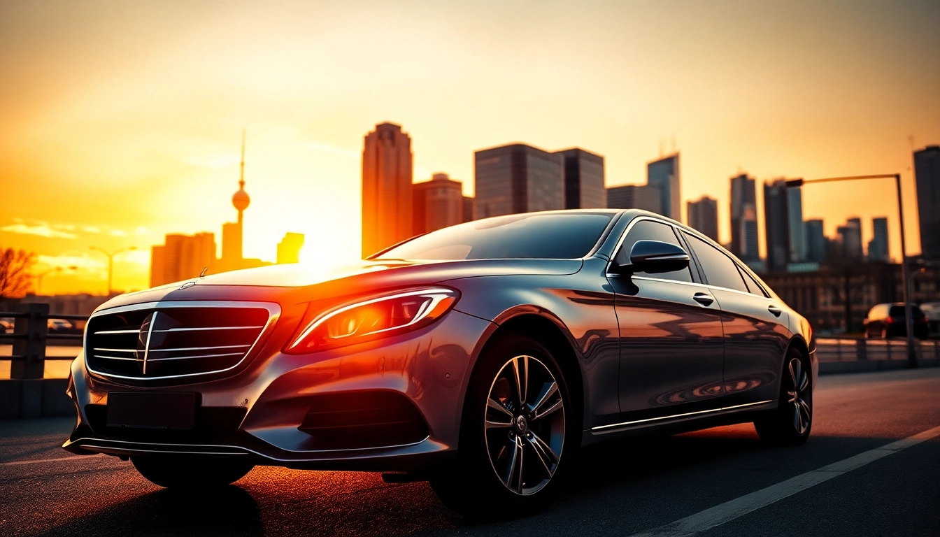 Efficient airport transfers vehicle showcasing comfort and style in a city setting.