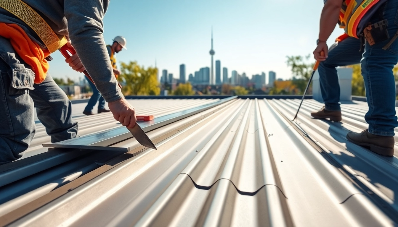 Installing durable metal roofing Toronto on a modern home, showcasing skilled workmanship and attention to detail.