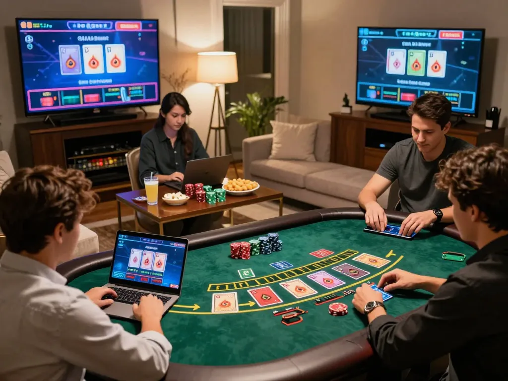Twiin68 players enjoying engaging live dealer blackjack at home with serious focus on the action