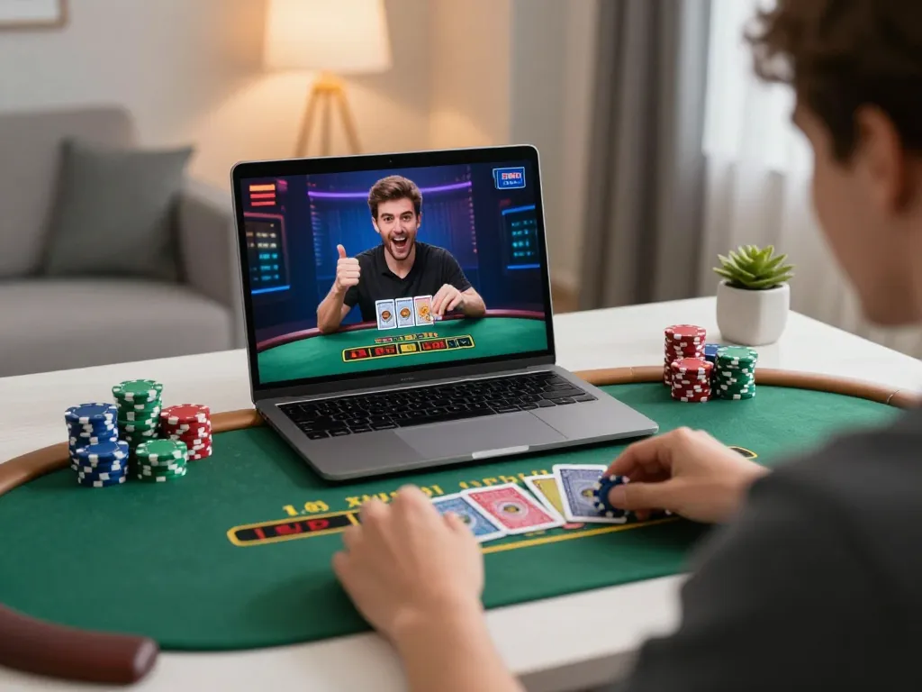 Engaging online blackjack session on laptop showcasing 777x live dealer experience.