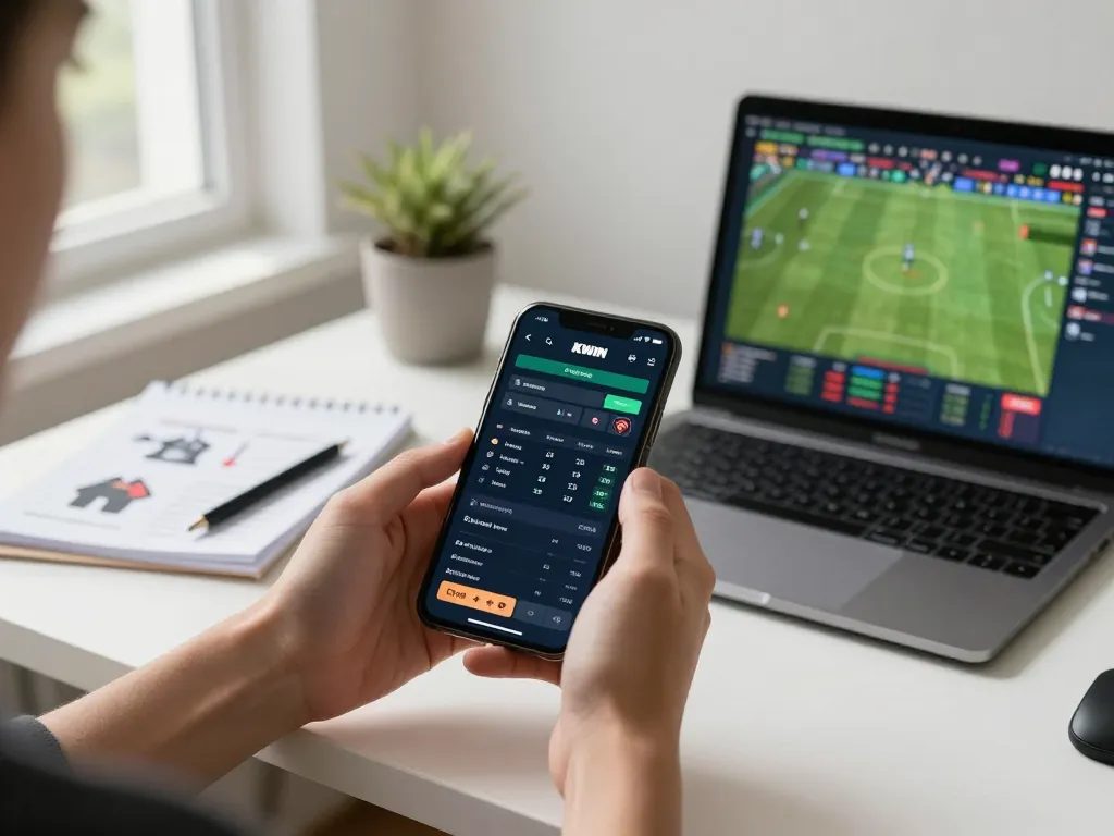 Engaging online sports betting with the KWIN app showing live game odds on a smartphone.