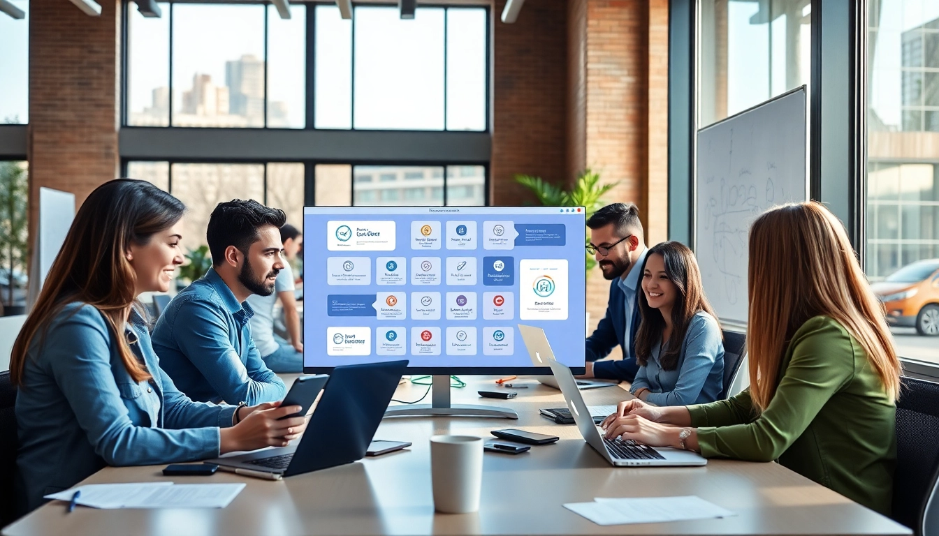 Engaged team using cloud phone systems for small business in a collaborative office environment.