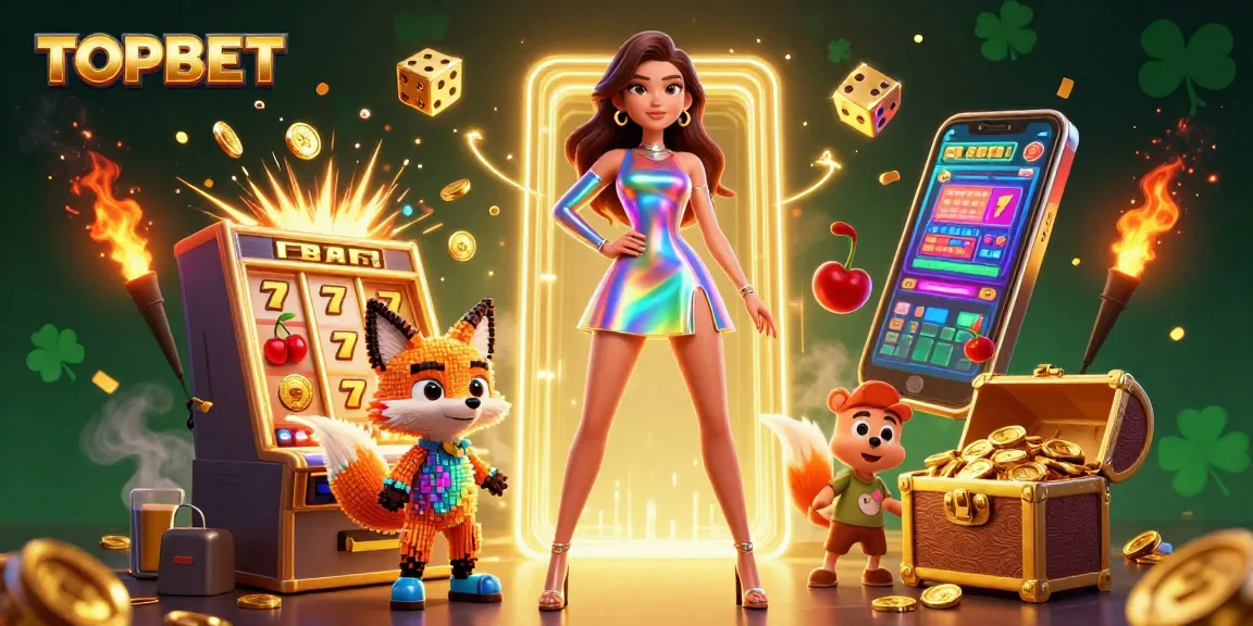 Experience exciting wins with TOPBET in a vibrant casino-themed illustration.