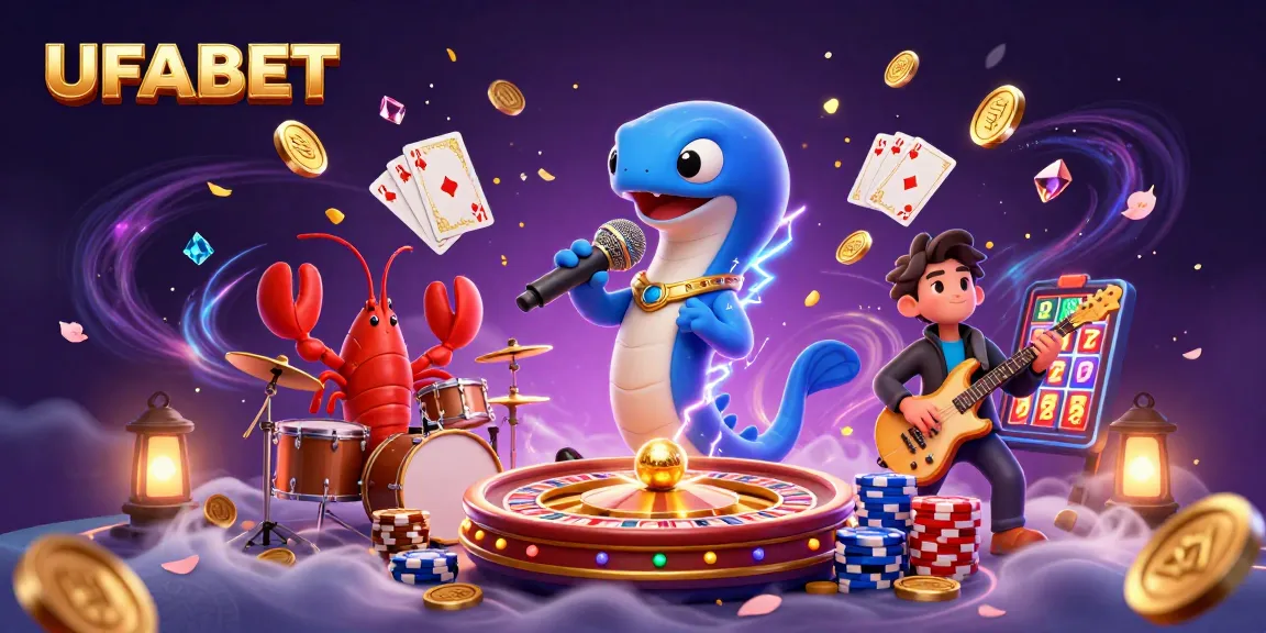 Experience the excitement of winning at UFABET with electric eel DJ, underwater casino scene.