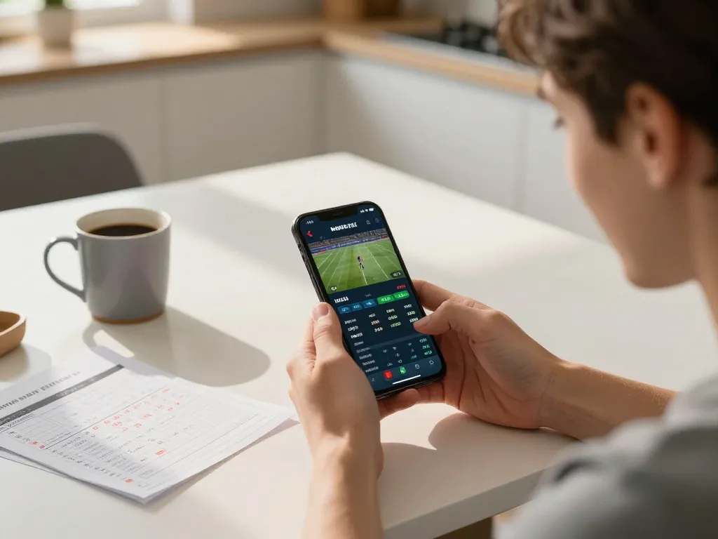 Excited user engaging in sports betting with the open88ss app on a smartphone at home.