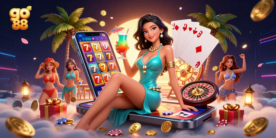 Win exciting rewards playing go 88 at a luxurious online casino setting, filled with vibrant games and stunning visuals.
