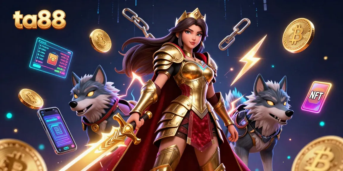 Experience thrilling gambling at ta88 with layers of vibrant 3D elements depicting winning strategies and crypto excitement.