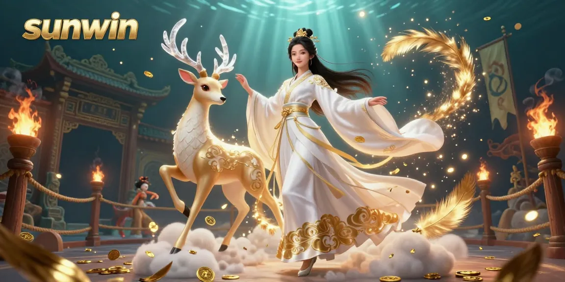 Experience the thrill of sunwin casino games with a stunning illustration of an Asian woman in hanfu, surrounded by vibrant gaming elements.