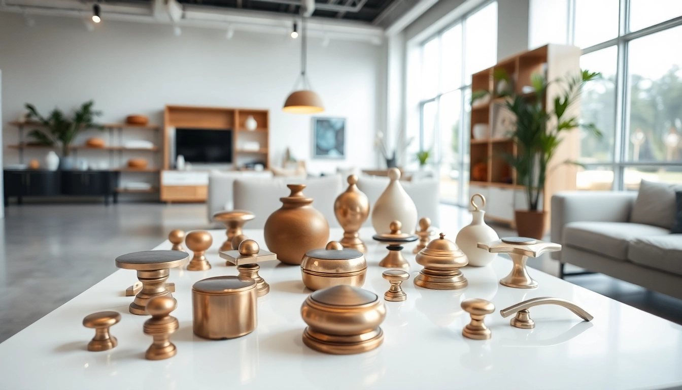 Showcase of furniture accessories supplier presenting elegant furniture knobs and accents