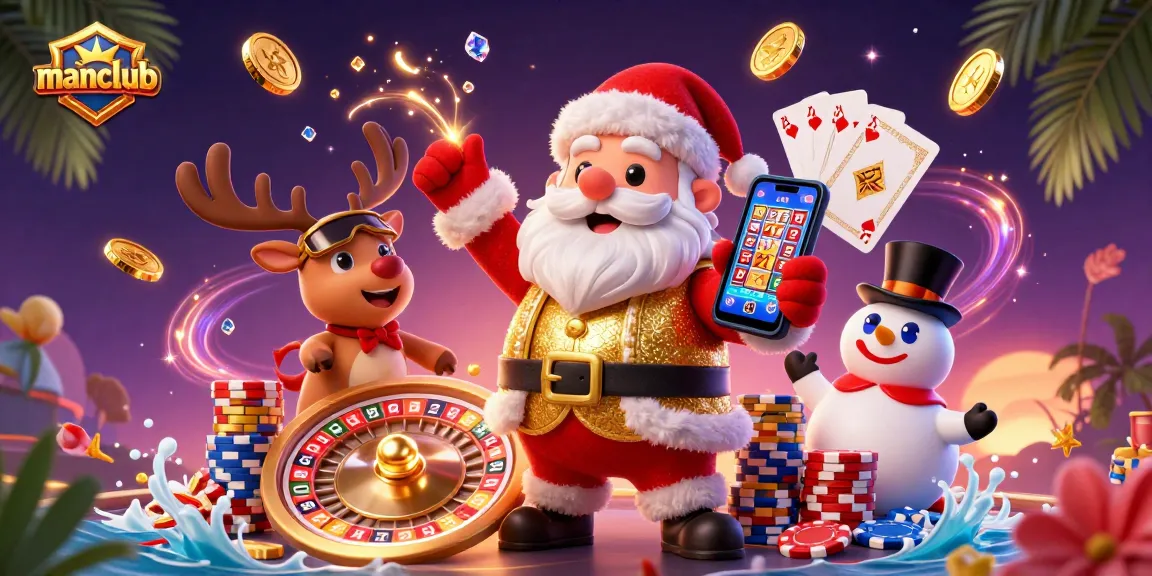 Spin and win big at manclub with vibrant casino fun featuring Santa and friends!