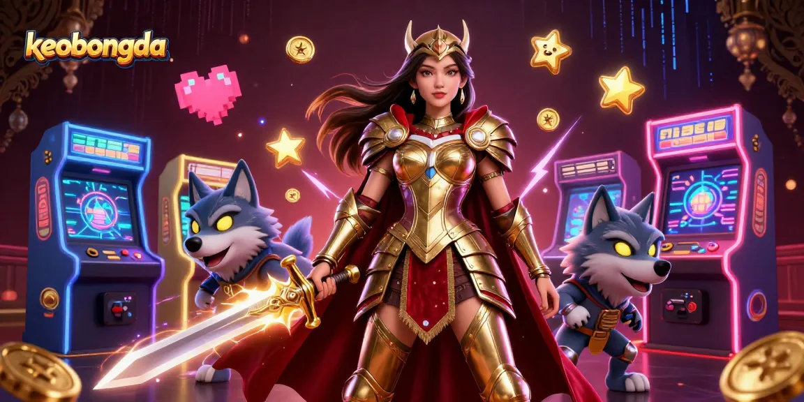 Engage with keobongda's exciting casino adventures led by a warrior queen and glowing wolf.
