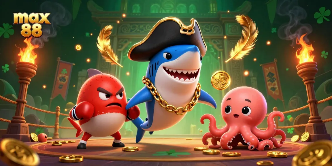 Join the max 88 adventure in a vibrant underwater casino scene with animated characters and gold coins!