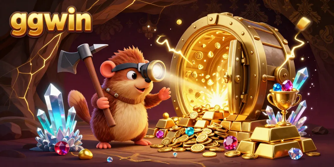 Experience excitement at ggwin with a 3D adventure in a treasure-filled cave illustrating vast riches.