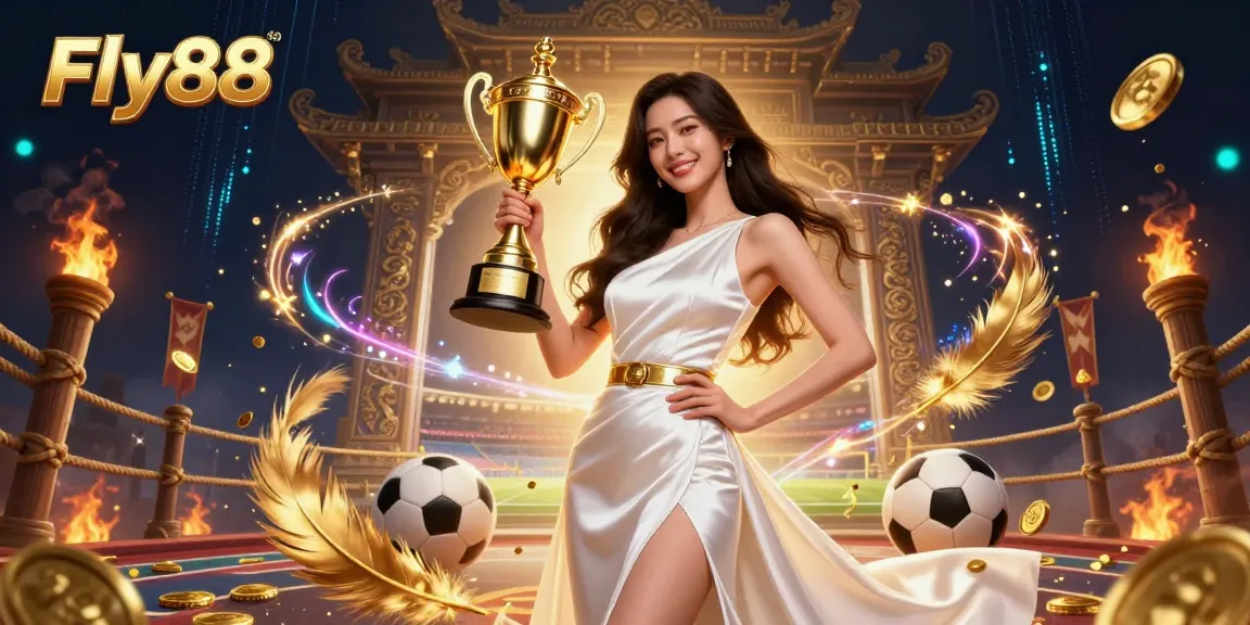 Experience exciting sports betting charm with Fly88’s vibrant 3D casino art showcasing victory and dynamic elements.