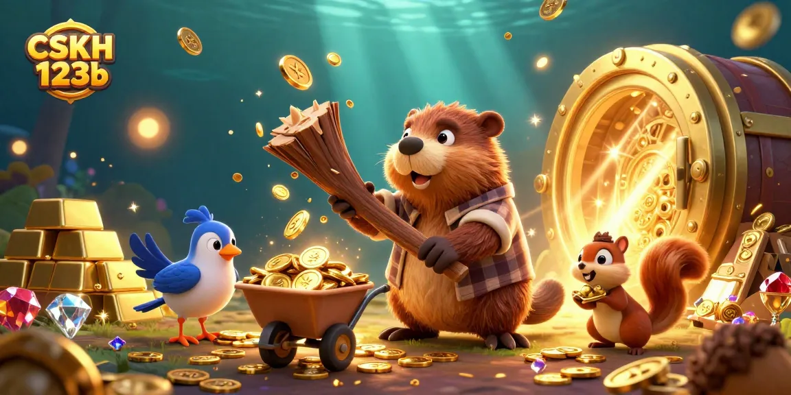 Experience winning moments with CSKH 123b as characters collect golden coins in a vibrant casino scene.