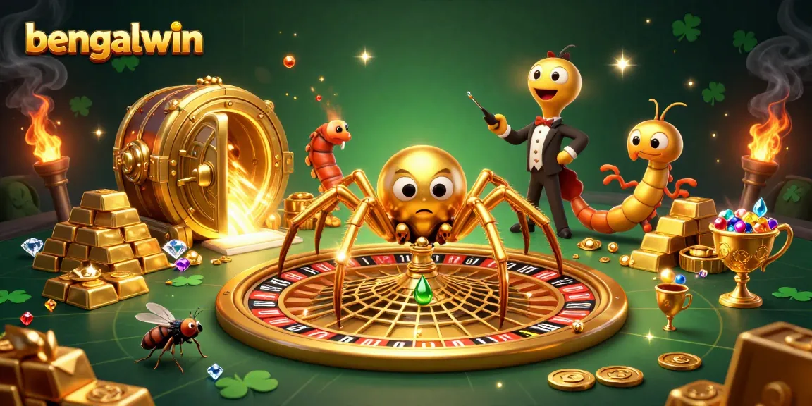 Bets fly at Bengalwin as a golden spider spins a roulette web amid riches and jewels.