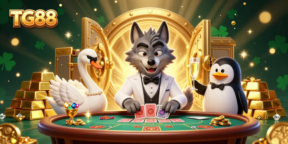Spin and win at TG88's classic baccarat table with lavish characters and sparkling treasures
