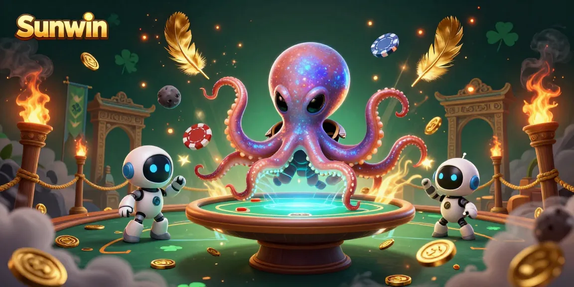Experience thrilling poker action with Sunwin's alien octopus at a holographic table.