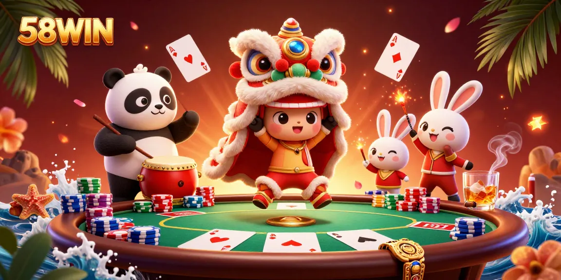 Experience the excitement at 58WIN with a vibrant casino scene of fortune and fun.