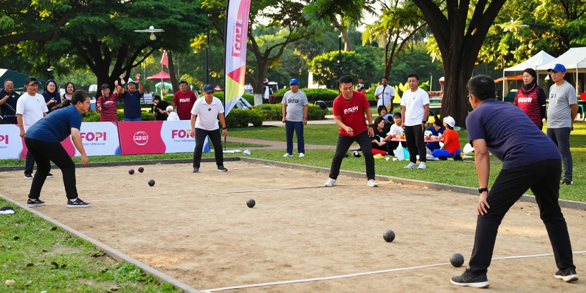 Players engaging in petanque tournament at fopikotamakassar.org event, showcasing community spirit.