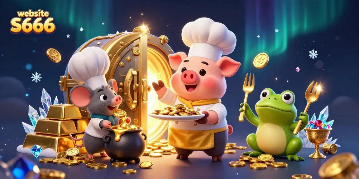 Win big at the website S666 featuring golden coins, vibrant characters, and dazzling casino elements.