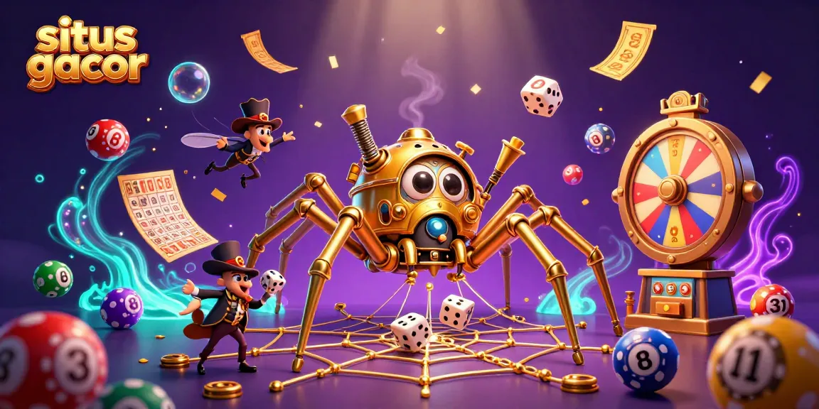 Experience the thrill of situs gacor with dynamic lottery balls and a whimsical scene.