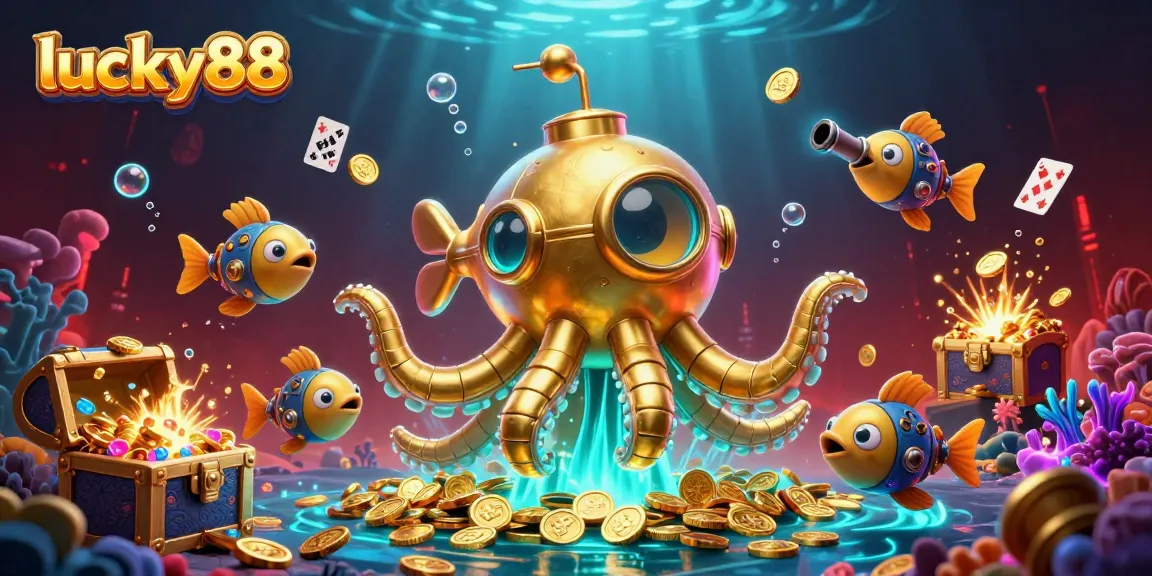 Engage with lucky88 in a 3D underwater casino scene filled with treasure and vibrant game elements.