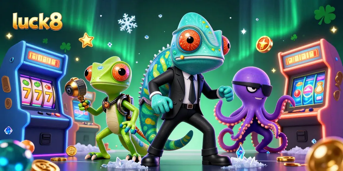 Experience luck8's vibrant casino world with exciting slot games and colorful characters