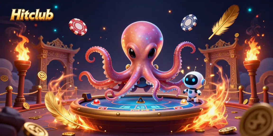 Hitclub showcases an engaging digital casino scene with an alien octopus poker dealer and vibrant gamified elements.