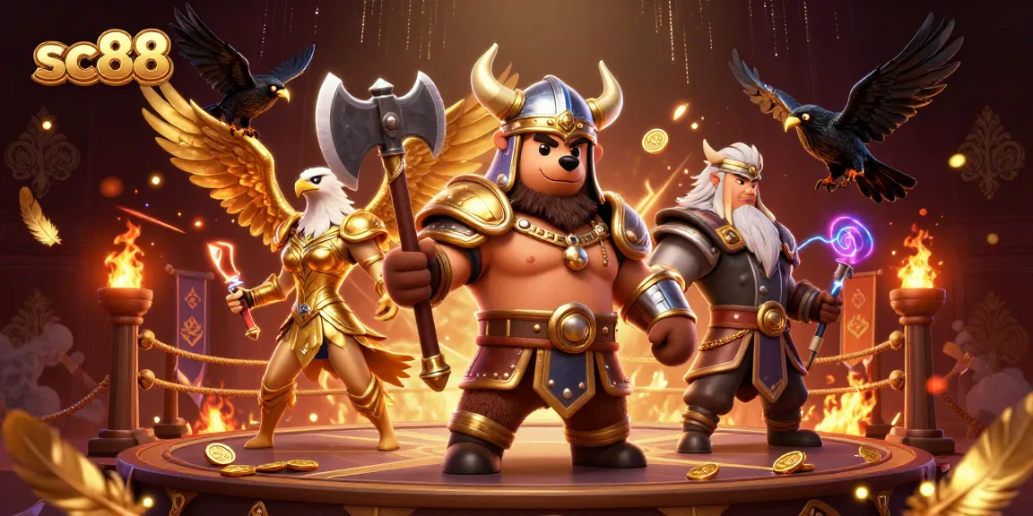 sc88 players experiencing a thrilling casino atmosphere with Viking berserker and Valkyrie eagle in action.