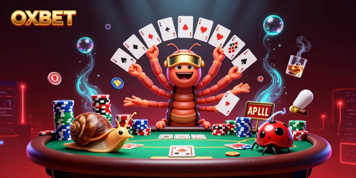 Experience thrilling gaming action at OXBET with colorful poker elements and lively characters.