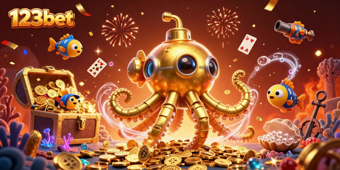 Engage in thrilling gaming with 123bet's vibrant underwater scene featuring treasures and animated characters.