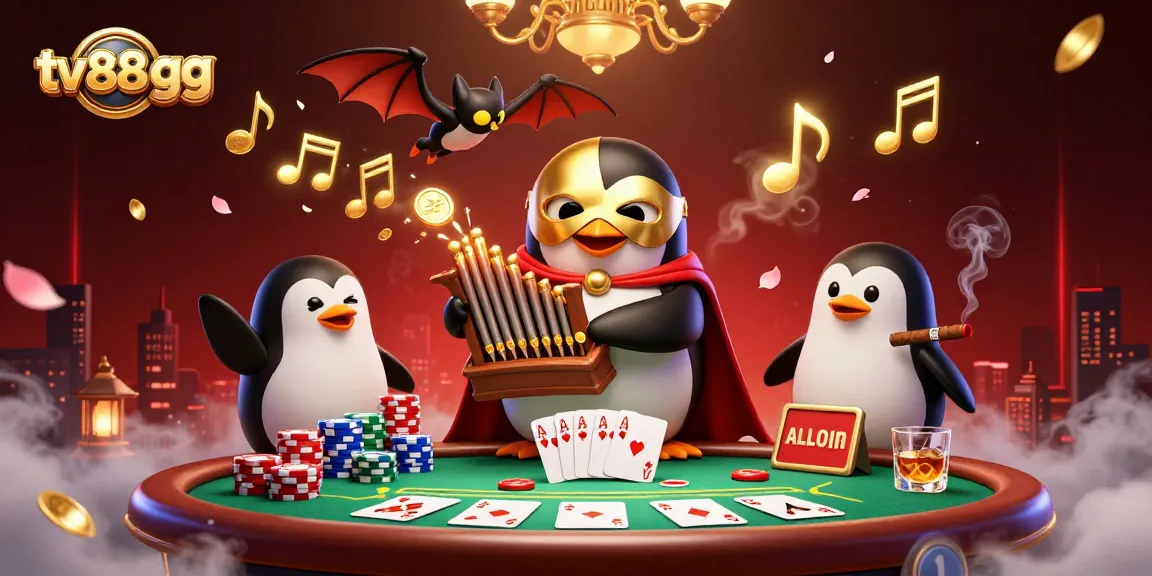Engage with thrilling casino action at tv88 gg featuring a penguin organist and acrobatic bat.