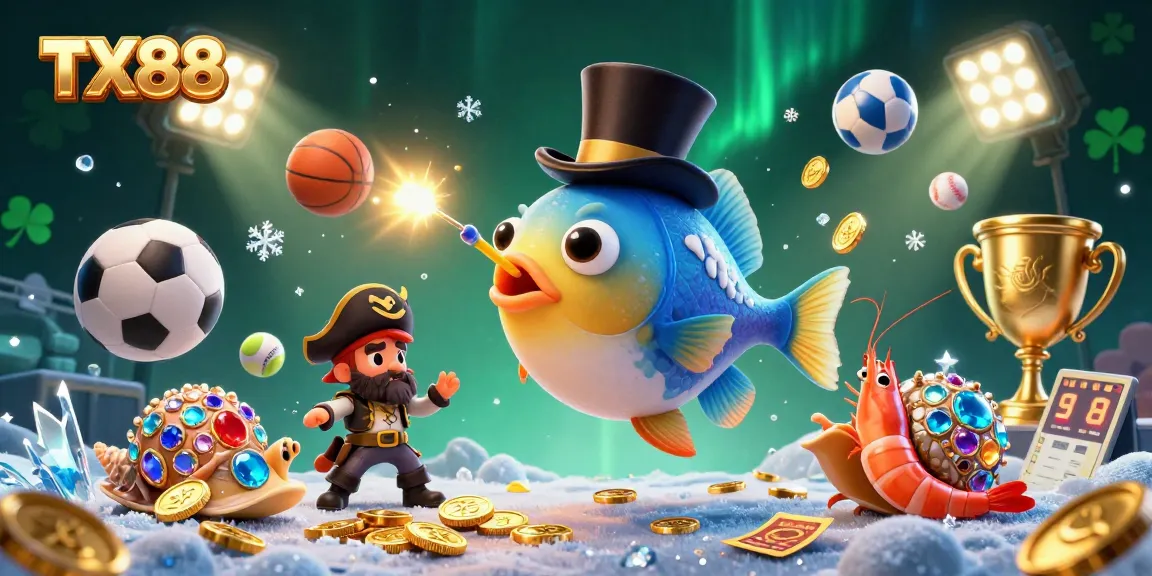 TX88 offers thrilling gaming adventures with an anglerfish attracting riches in this vibrant casino illustration.