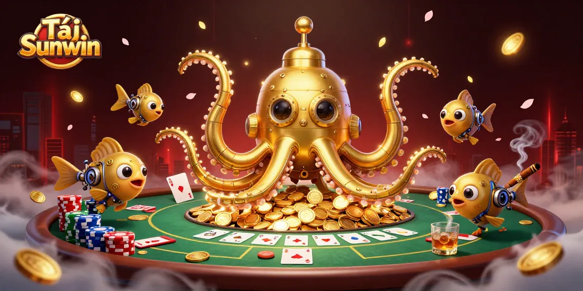 Experience Tải Sunwin with a vibrant 3D casino scene featuring golden kraken and poker elements.