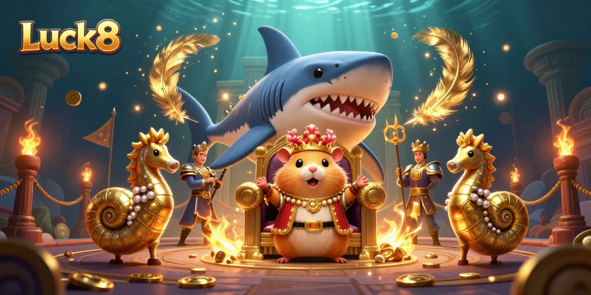Experience the excitement of Luck8 with a fierce hamster king ruling a thrilling underwater casino scene.