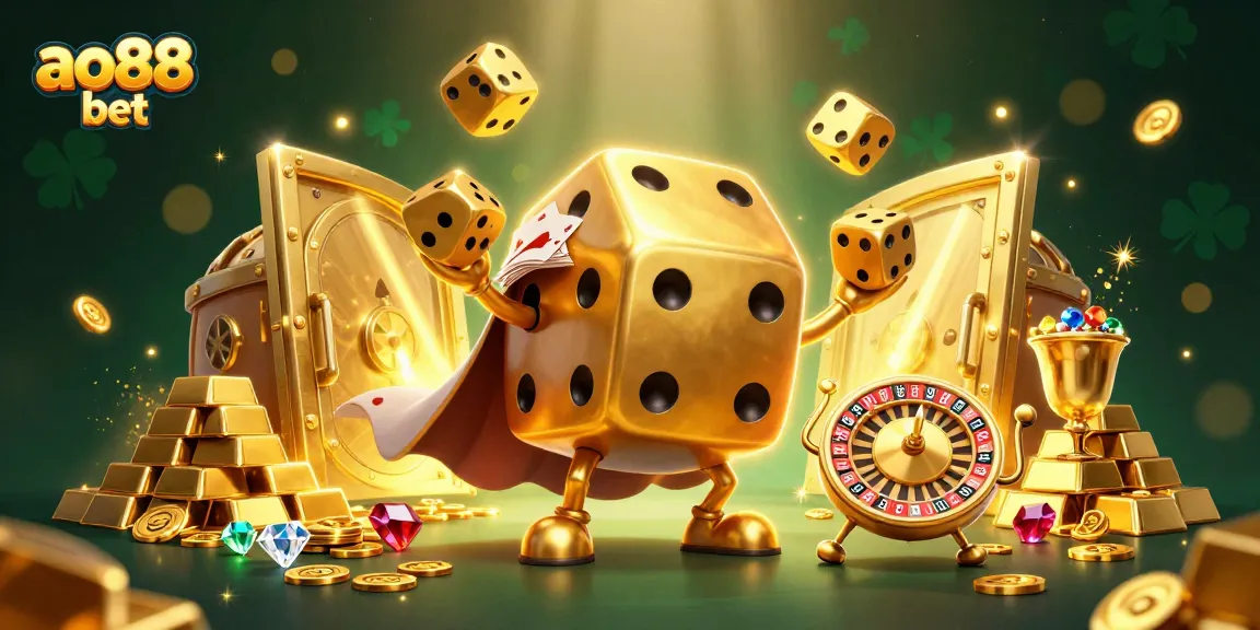 Engage with ao88 bet at this lively 3D casino illustration showcasing exciting gaming elements.