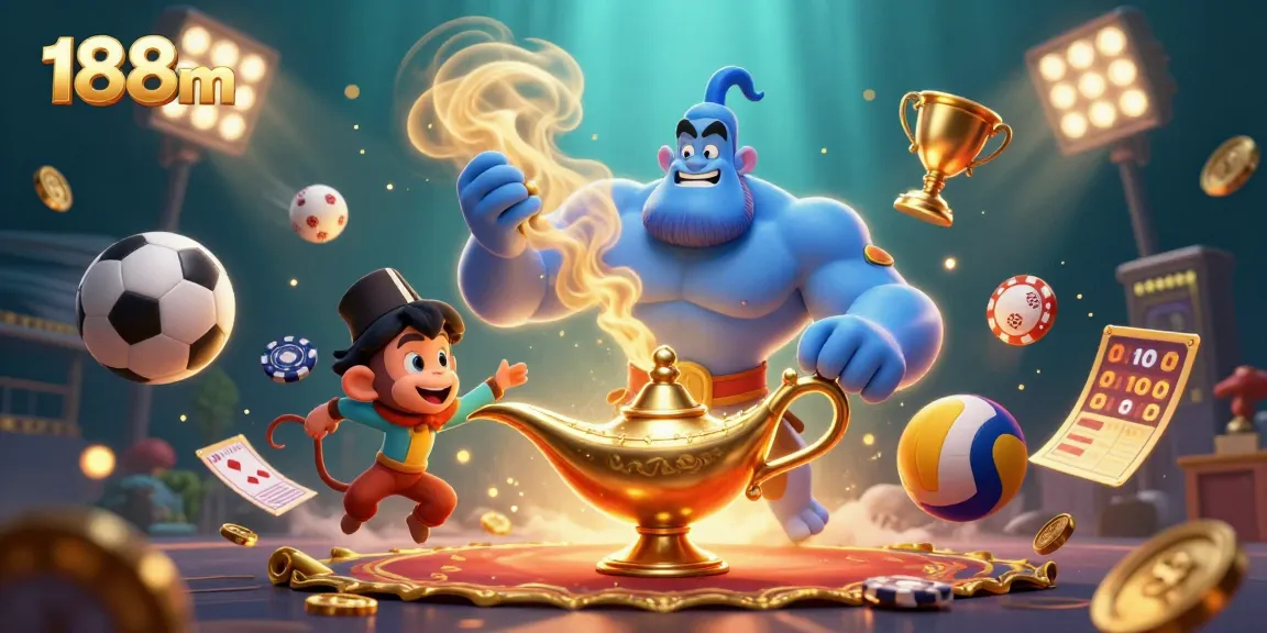 Engage with the thrilling world of 188m through a vibrant, magical casino scene featuring action-packed elements.