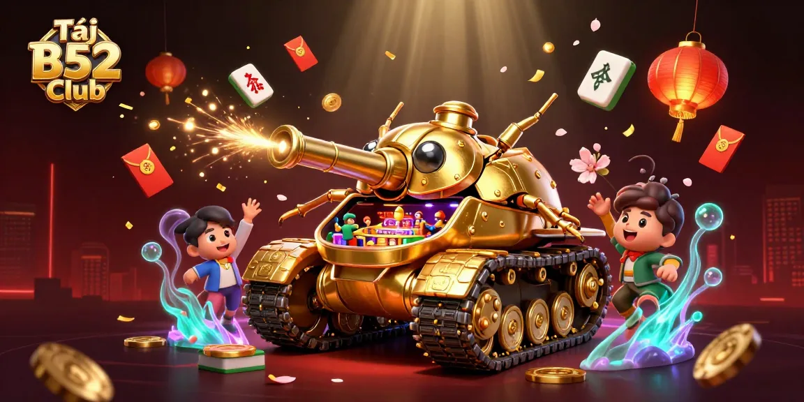 Engage with Tải B52 Club as you explore a vibrant mini casino inside a golden tank of luck.