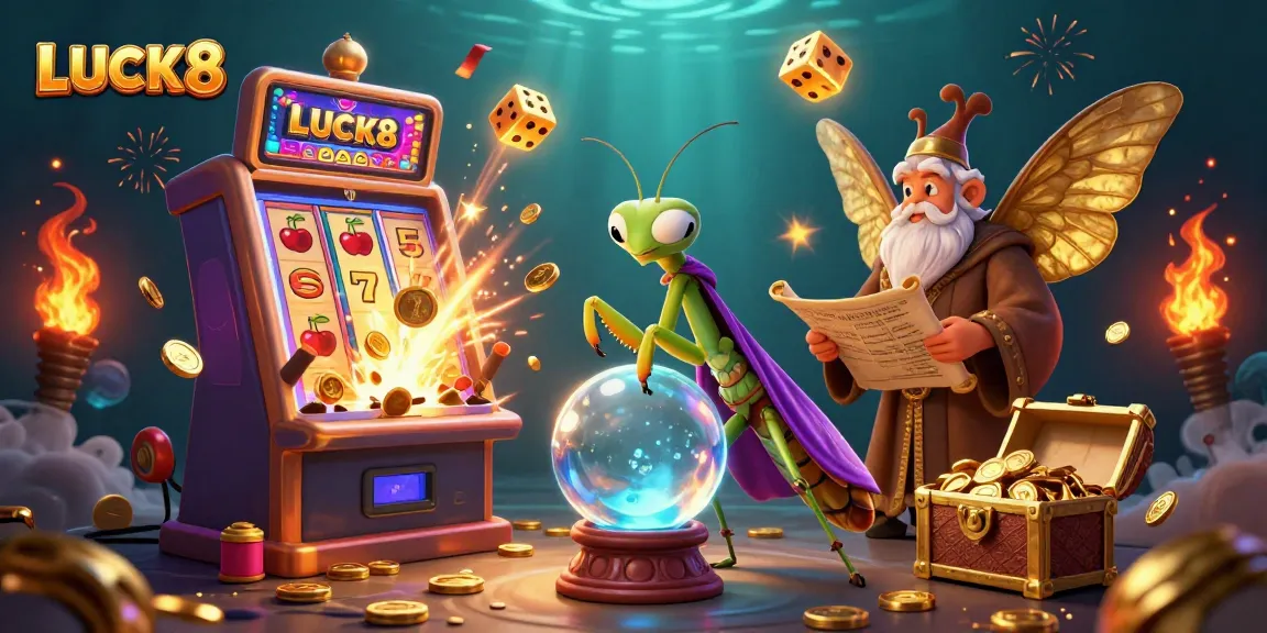 Experience exhilarating wins at LUCK8 with vibrant casino scenes featuring fortune tellers and epic slot machines.