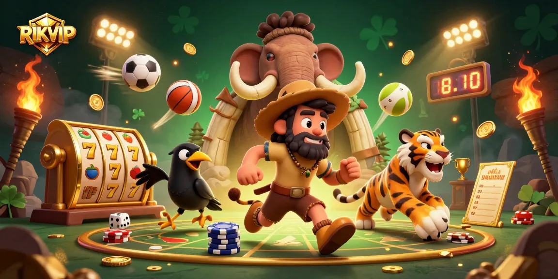 Experience thrilling play at RIKVIP with a vibrant prehistoric casino scene filled with action.