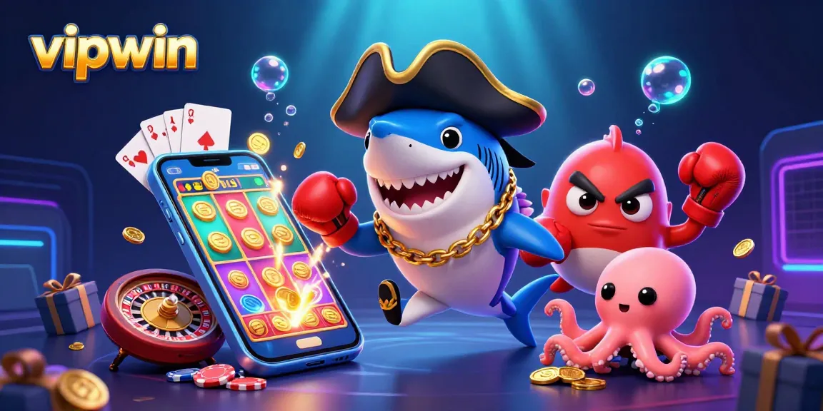 Engage with vipwin's vibrant online gaming universe as cartoon characters immerse in thrilling casino adventure.